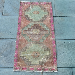 Vintage Rug, Turkish Rug, 2x3 Small Rug, Antique Rug, Rugs For Bathroom, 1.4x2.8 ft Orange Rug, Vintage Oushak Wool Rug, Door Mat Rug