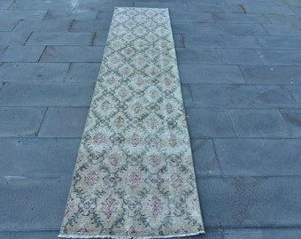 Turkish Rug, 3x10 Runner Rug, Vintage Rug, Oushak Rug, Rugs For Hallway, 2.2x9.2 ft Beige Rug, Soft Washable Antique Rug, Stair Runner Rug
