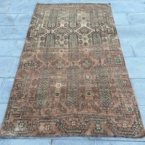 Vintage Rug, Turkish Rug, 4x7 Area Rug, Faded Anatolian Rug, Rugs For Bedroom, 4x6.8 ft Brown Rug, Vintage Oushak Rug With Fringe,