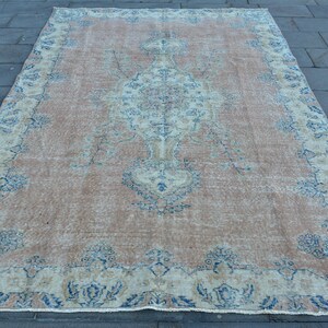 Vintage Turkish Rug, Distressed Pastel Area Carpet 6x9ft, Pink and Blue Floral Design, Unique Home Decor, Handwoven Oriental Style