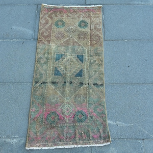 2 x 3 petits tapis, tapis vintage, tapis turc, tapis Oushak, tapis pour entrée, tapis vert 1,3 x 3 pi, tapis anatolien délavé, tapis pour enfants, tapis en laine antique,