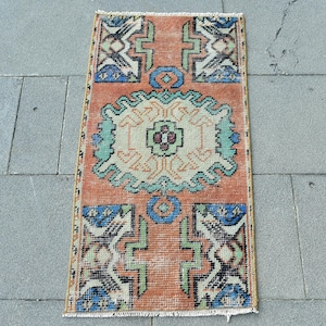 2x3 Small Rug, Vintage Rug, Turkish Rug, Antique Rugs, Rugs For Entry, 1.4x2.8 ft Orange Rug, Colorful Area Rug, Handmade Bath Mat,