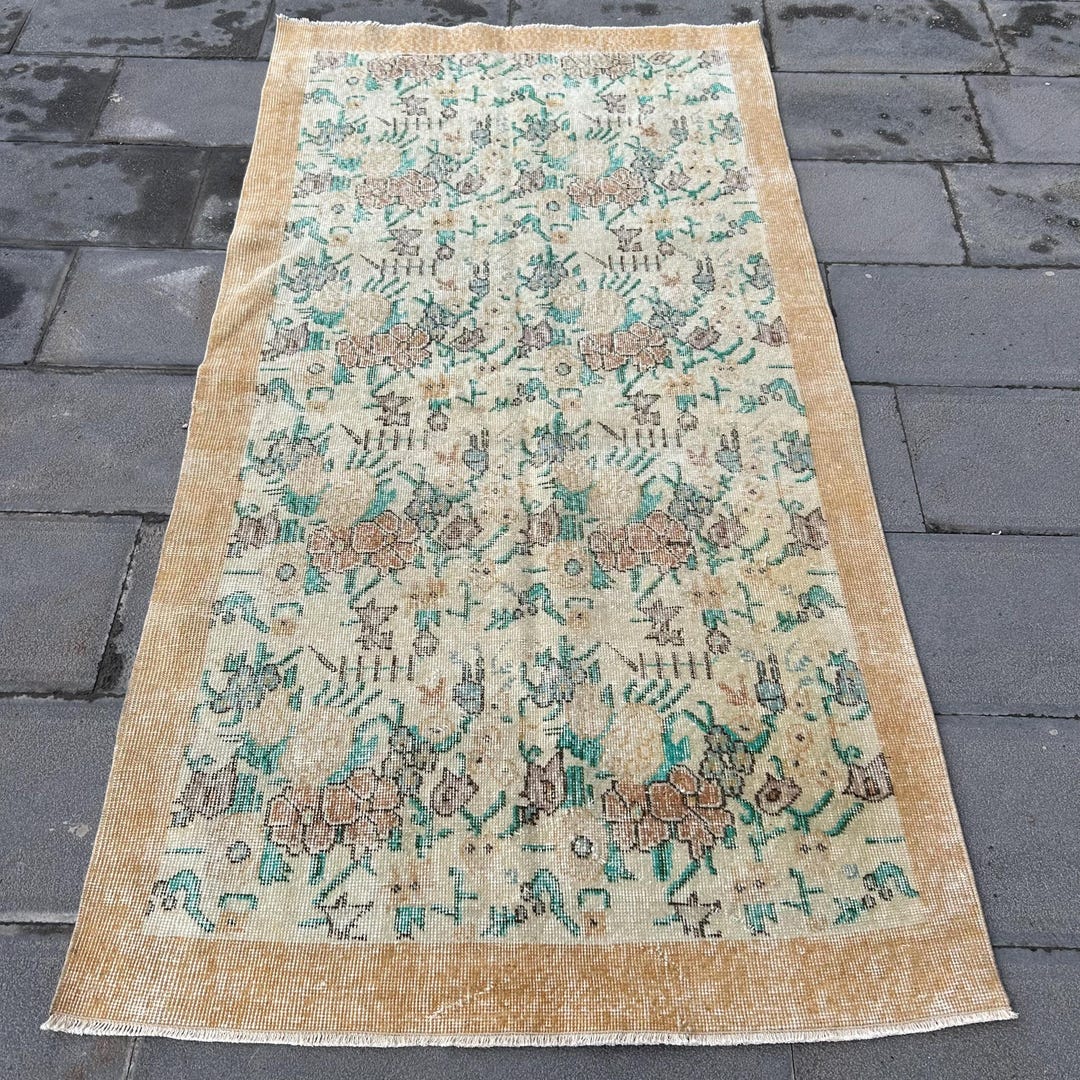 Turkish Rug, Vintage Rug, 4x7 Accent Rugs, Floral Oushak Rug, Rugs