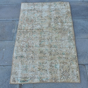 Vintage Turkish Rug, 2x4ft Small Rug, Oushak Style Carpet, Entryway Decor, Boho Chic Floor Mat, Antique Turkish Wool Rug, Classic Home Decor