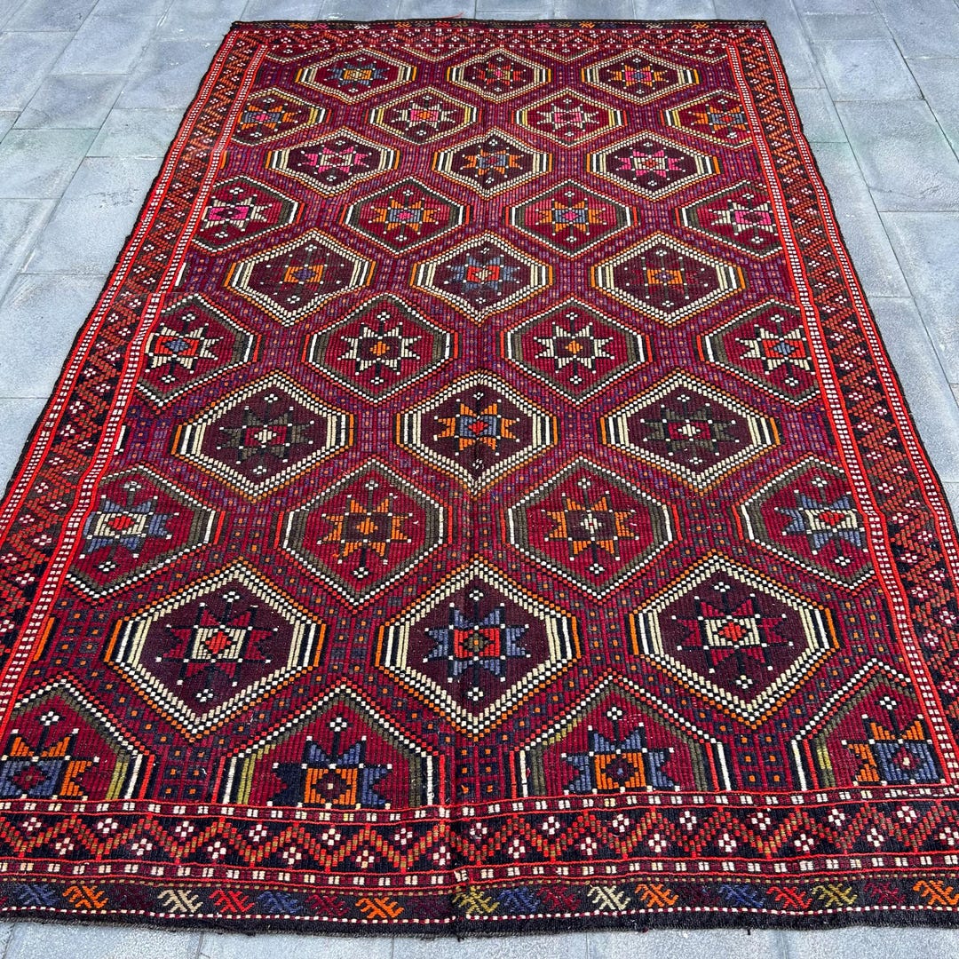 Turkish Rug Names Turkish Vintage Rug 6.7x10.6 Ft (205x323 Cm), Kilim Red Ombré Rug - Etsy UK