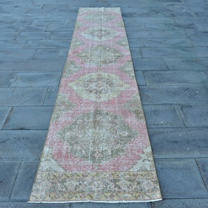 Vintage Rug, Turkish Rug, 3x13 Runner Rug, Muted Anatolian Rug, Rugs For Stair, 2.5x12.8 ft Red Rug, Boho Chic Turkish Rug, Wool Rug