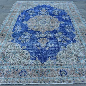 Vintage Turkish Rug, 7x10ft, Large Area Rug, Blue Medallion Design, Living Room Decor, Anatolian Handmade Carpet, Wool Floor Covering