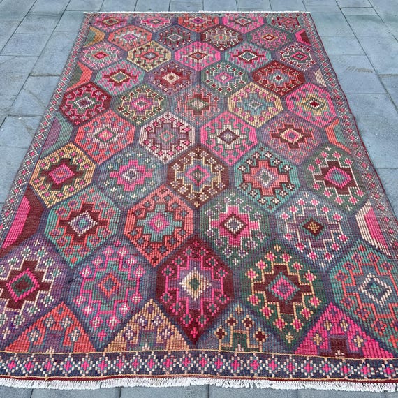 大型キリム、ヴィンテージキリム、刺繍入りトルコキリム
