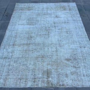 Turkish Rug, Vintage Rug, 6x8 Large Rug, Faded Oushak Rug, Rugs For Salon, 5.5x7.5 ft Beige Rug, Vintage Wool Rug With Tassels, Boho Rug,