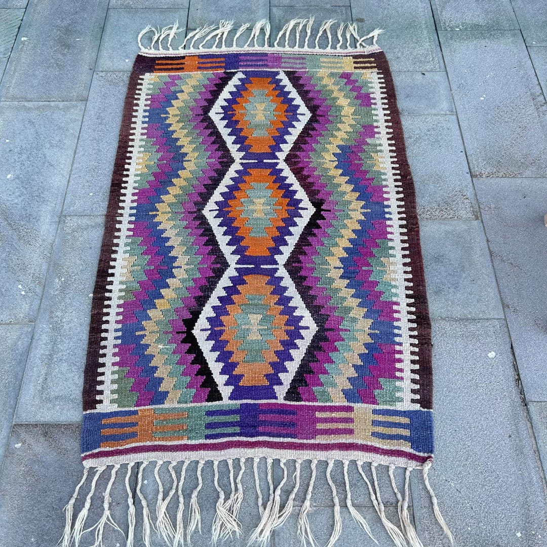 Turkis Rug Turkish Rug, 2.8x4.6 Ft Vintage Rug, Purple Green Wool Rug - Etsy