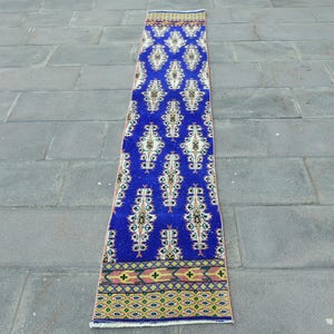 1.5x8.3 ft Rug, Runner Vintage Rug, Blue Patchwork Rug