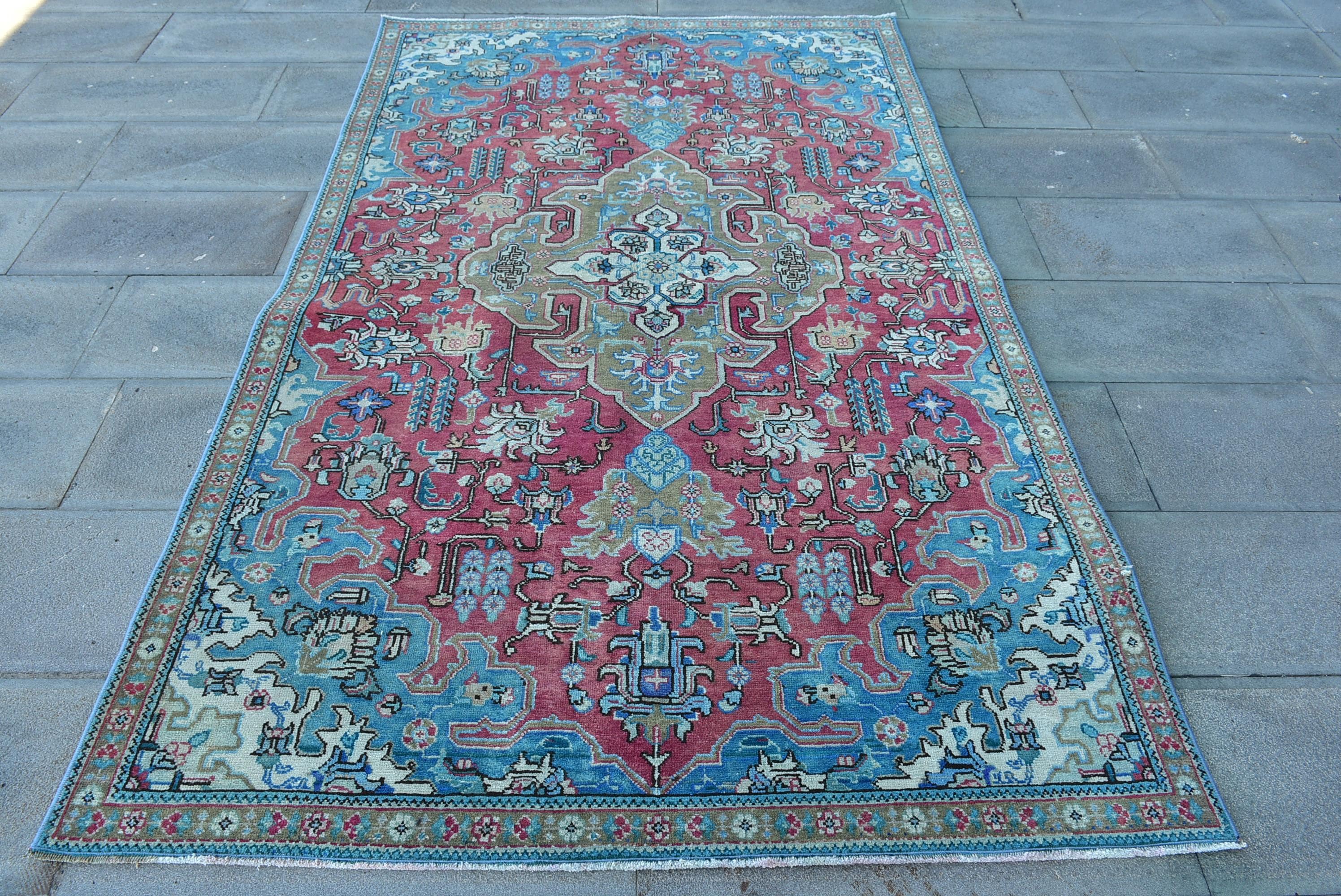 Tappeto vintage, tappeti 5x8, tappeto turco, tappeti antichi, tappeti per soggiorno, tappeto rosso 4,8x7,7 piedi, tappeto curdo vintage, grande tappet