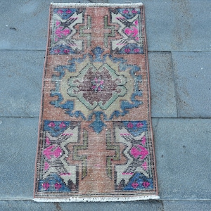 Vintage Rug, Turkish Rug, 2x3 Small Rugs, Antique Rugs, Rugs For Entry, 1.3x2.8 ft Orange Rug, Vintage Oushak Wool Rug, Modern Bath Mat