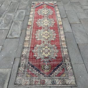 Turkish Rug, 3x9 Runner Rugs, Vintage Rug, Anatolian Rug, Rugs For Kitchen, 2.9x9.4 ft Red Rug, Authentic Vintage Turkish Rug, Wool Rug