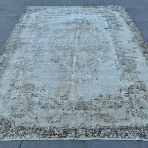 Alfombra vintage de 2 x 2,95 m, alfombra de patchwork gris de lana.