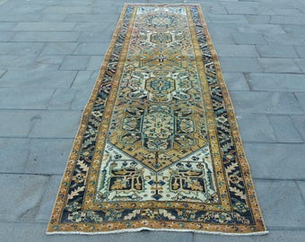 ヴィンテージトルコラグ、オレンジアナトリアンランナー、ハンドメイド