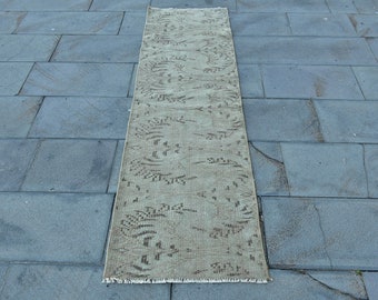 Vintage Rug, 2x7 Runner Rug, Turkish Rug, Faded Oushak, Rugs For Corridor, 1.9x6.3 ft Green Rug, Antique Anatolian Wool Rug, Kitchen Rug,