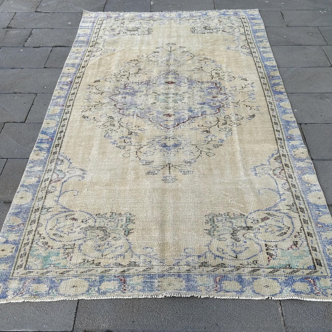 Vintage 5.1x8.4 Ft Rug, Turkish Rug, Blue Oriental Wool Rug - Etsy