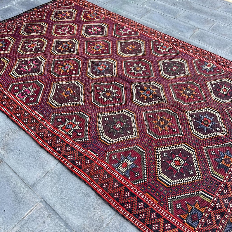 Turkish Rug Names Turkish Vintage Rug 6.7x10.6 Ft (205x323 Cm), Kilim Red Ombré Rug - Etsy UK