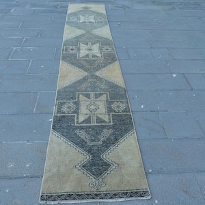 2.1x12.5 ft Turkish Rug, Runner Vintage Rug, Gray Camouflage Rug