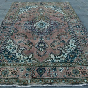 Vintage Turkish Rug, 7x10ft, Intricate Floral Design, Elegant Pastel Tones, Unique Home Decor, Handmade Floor Art