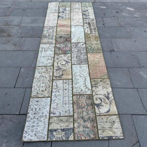 Patchwork Rug, Turkish Rug, Vintage Rug, 3x9 Runner Rugs, Antique Rugs, Rugs For Hallway, 2.8x8.7 ft Brown Rug, Hand-Knotted Oriental Rug,