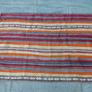 Turkish Kilim, Vintage Kilim, Striped Kilim Rug, Small Turkish Rug, 107x76cm, Boho Decor, Türkish Rug