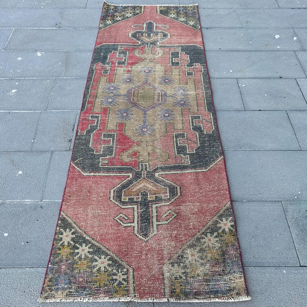 ヴィンテージラグ、トルコラグ、3x7ランナーラグ、装飾ラグ、廊下用