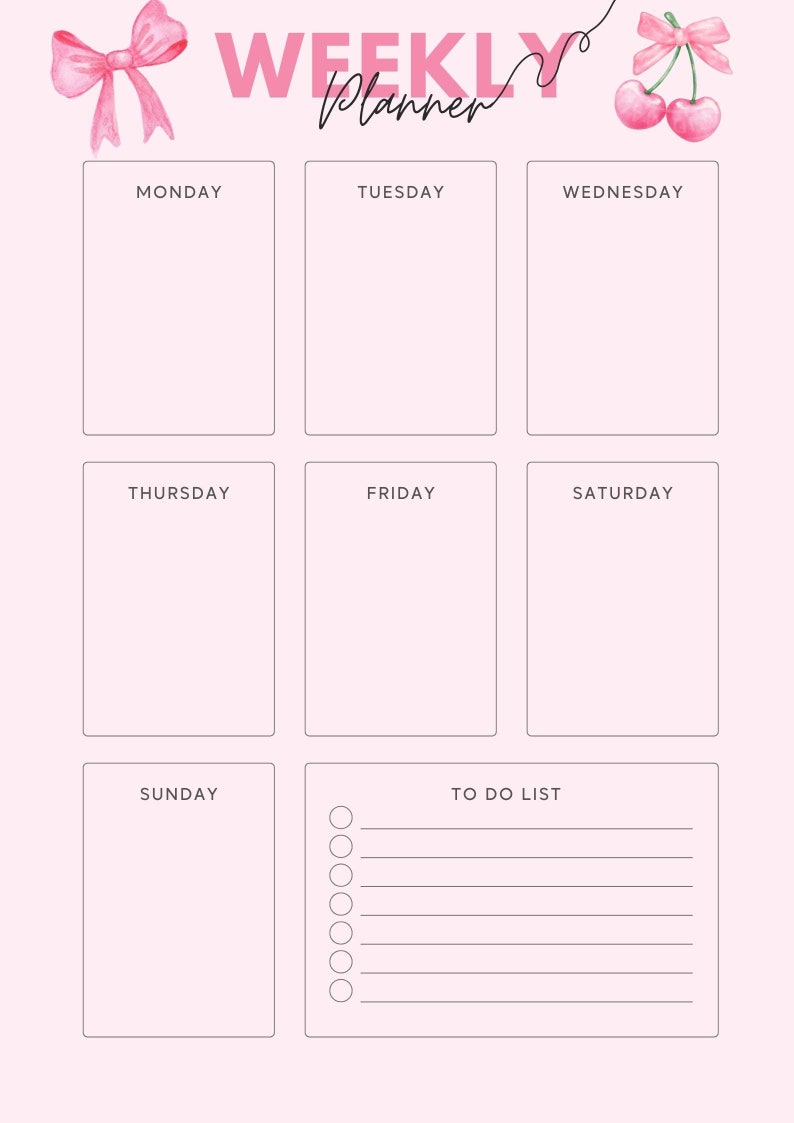 Pink Weekly Planner Page - Etsy