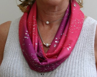 Fuchsia and Pink Shimmer Infinity Scarf - Silver Glitter Circle Scarf - Loop Scarf - Forever Scarf - Rhode Island