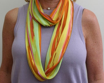Yellow Watercolor Lines Infinity Scarf - Circle Scarf - Handmade Sewn Scarf