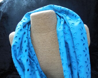 Blue Cotton Eyelet Infinity Scarf - Lightweight - Summer Weight - Circle Scarf - Summer Scarf - Free Shipping
