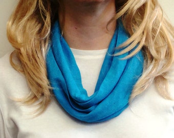 Aqua Dainty Pointelle Jersey Knit Infinity Scarf - Aquamarine Circle Scarf - Loop Scarf - Forever Scarf