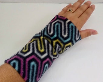 Multicolor Fun Squiggle Print Fleece Wrist Warmers - Arm Warmers - Fingerless Gloves - One Size Fits Most