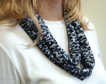 Gray Cheetah Silky Infinity Scarf, Wrap, Neckerchief, Scarflace, Circle Scar, Double Loop Scarf, Forever Scarf