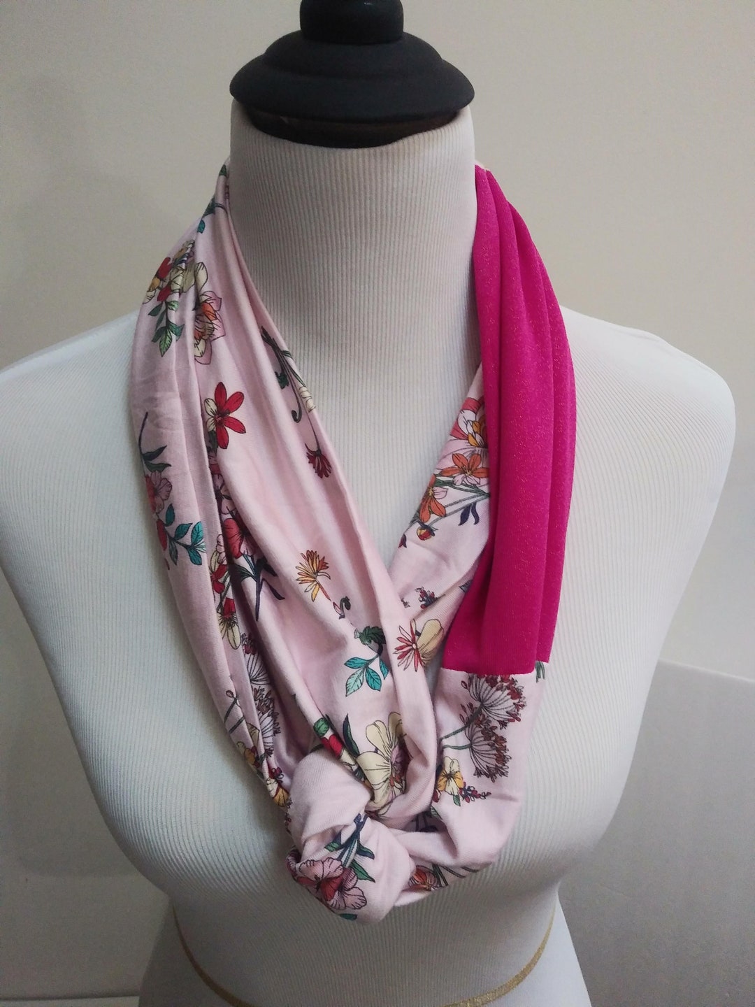 Pink Floral With Pink Sparkles Infinity Scarf, Circle Scarf, Loop Scarf ...