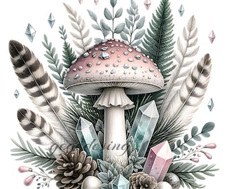 Clipart aquarel paddestoel: bospaddenstoel, digitale png-afbeeldingen