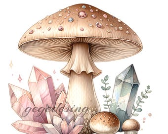 Clipart aquarel paddestoel: bospaddenstoel, digitale png-afbeeldingen