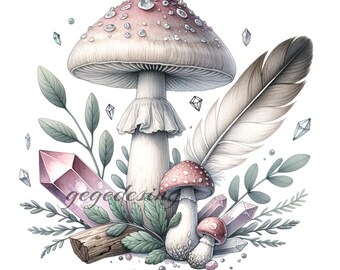 Clipart aquarel paddestoel: Forest Toadstool png-ontwerpen (digitale download)