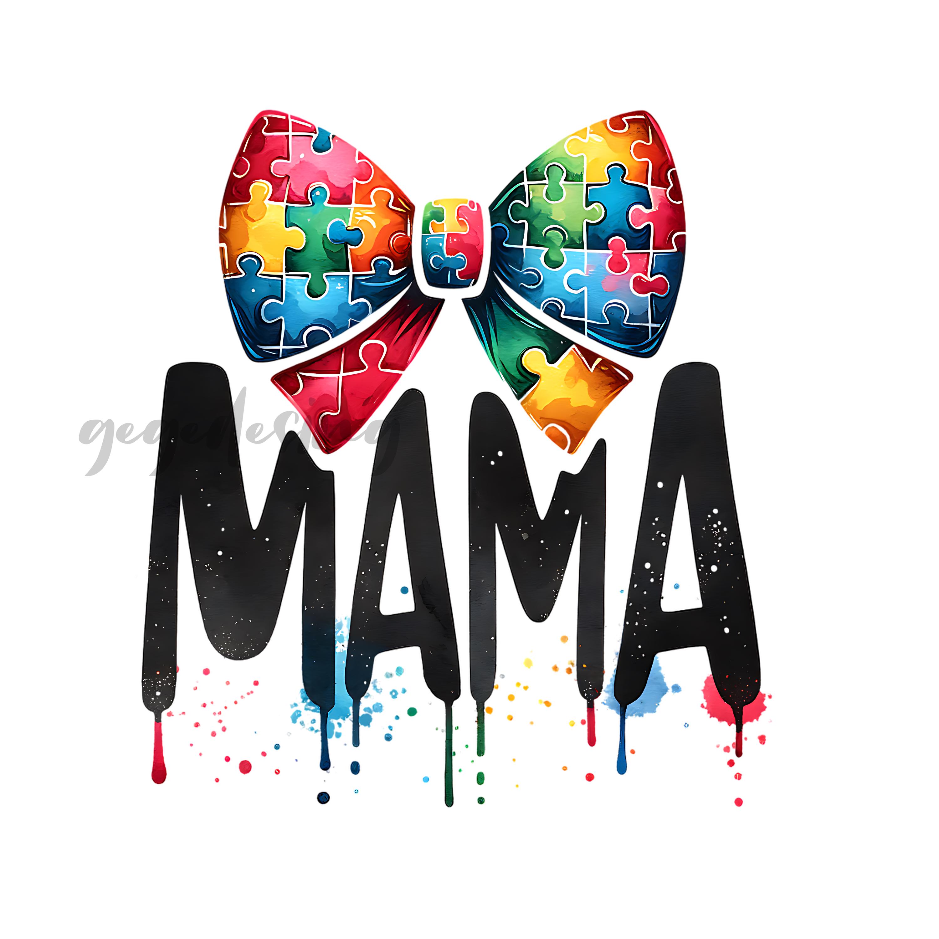 Autism Awareness Mama Png: Puzzle Ribbon Bow Sublimation Design - Etsy