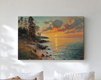Lake Superior Canvas Wall Art, Great Lakes Sunset Shore Print, Minnesota North Shore Decor, Upper Peninsula Michigan Lakeshore Canvas