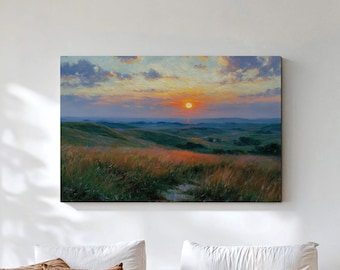 Flint Hills Canvas Wall Art, Kansas Tallgrass Prairie Sunset Print, Great Plains Nature Decor, Kansas Rolling Hills Landscape