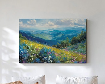 Blue Ridge Mountain Canvas, Tennessee Wildflower Wall Art, Great Smoky Mountains Landscape, Ready to Hang