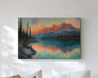 Banff National Park Canvas, Lake Louise Wall Art, Rocky Mountain Sunset, Canada Landscape Canvas Print