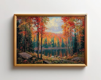Algonquin Park Canoe Lake Autumn Landscape Print, Fall Foliage Forest Wall Art, Ontario Nature Decor, Rustic Cabin Poster