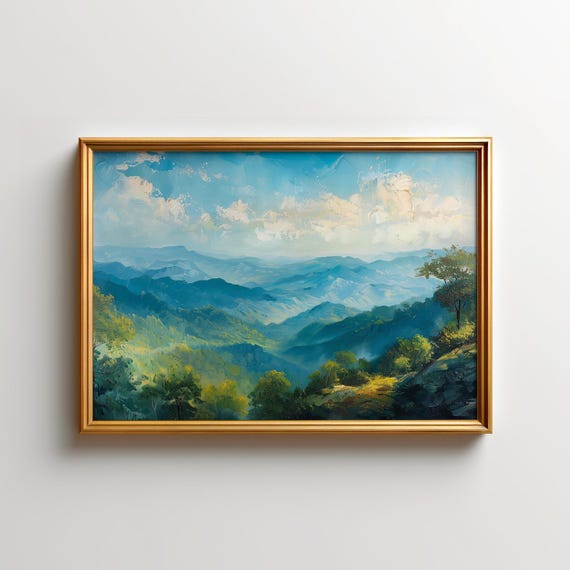 Blue Ridge Mountains Painting of Shenandoah National Park Wall Art, Appalachian Mountains Landscape Artwork