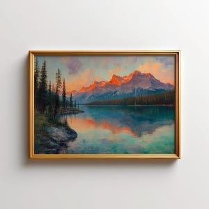 Banff National Park Painting: Alberta Rocky Mountain Wall Art & Lake Louise Landscape Decor for Home, Canada Nature Art