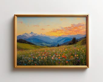 Bavarian Alps Wall Art, Germany Mountain Print, Wildflower Field Decor, Berchtesgaden Sunrise Poster, European Countryside Landscape