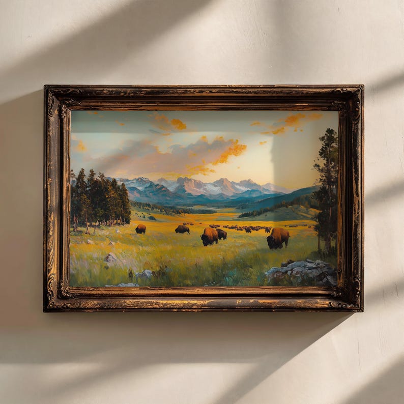 American Bison Art Print, Yellowstone Wall Art, Montana Landscape ...