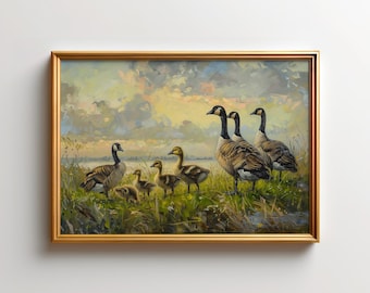Canada Goose Family Art Print, Wildlife Art Wall Decor, North American Animal Poster